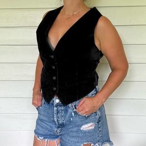 Black Genuine Leather Vest with Adjustable Buckle